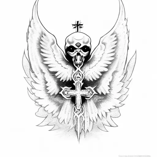 seraphim with cross tattoo design idea