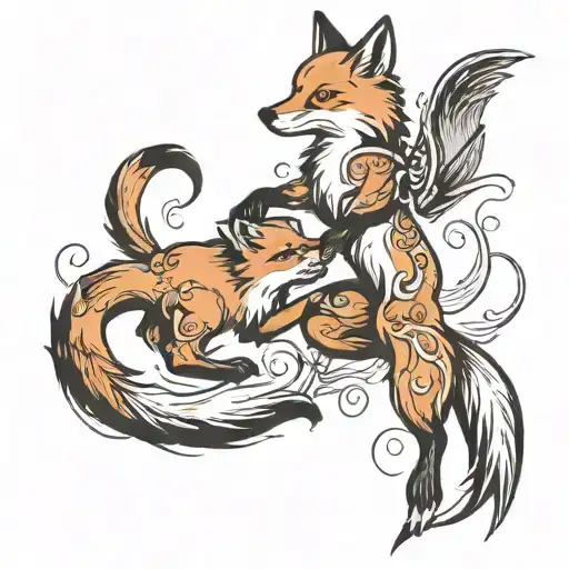 Bird fighting Fox tattoo design idea