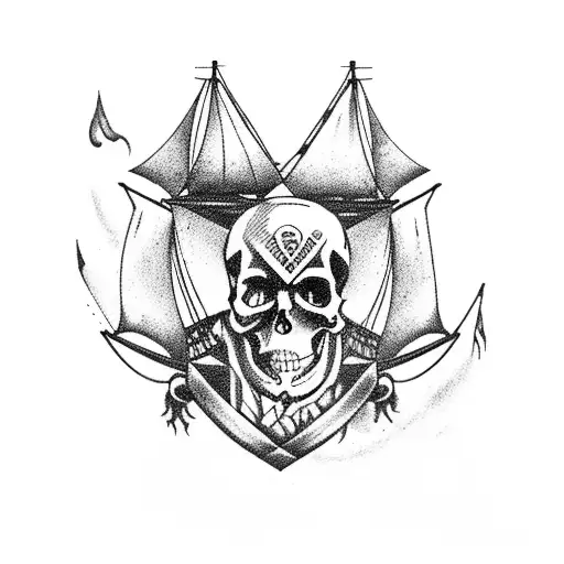 pirate ship with skull  tattoo design idea