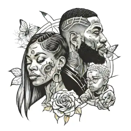 couple and kid cudi man tattoo design idea