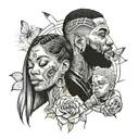 couple and kid cudi man tattoo design idea
