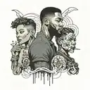 couple and kid cudi man tattoo design idea