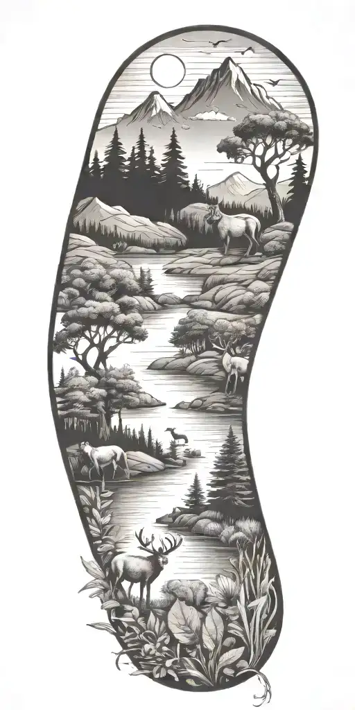 nature themed tattoo featuring animals, plants, scenery  tattoo design idea