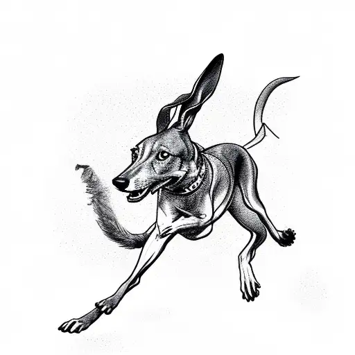a greyhound chasing a hare with "Chase until you bite yours and everyone's tail off" text above tattoo design idea