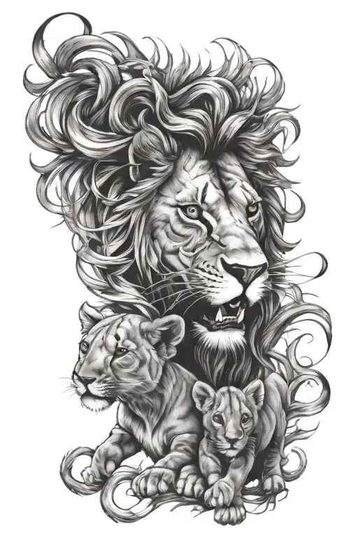 Lion and 2 cubs fierce  tattoo design idea