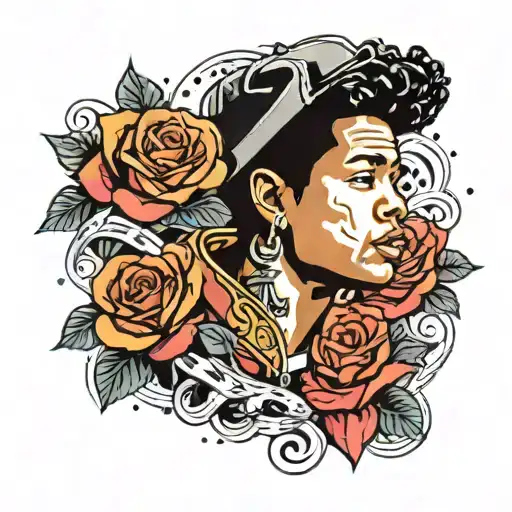 bruno mars with roses and tapes  tattoo design idea