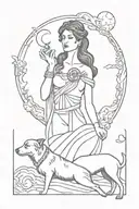Goddess hecate with dogs and moon tattoo design idea
