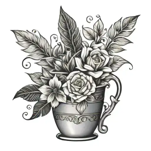 manly flower pot or vase filled tattoo design idea