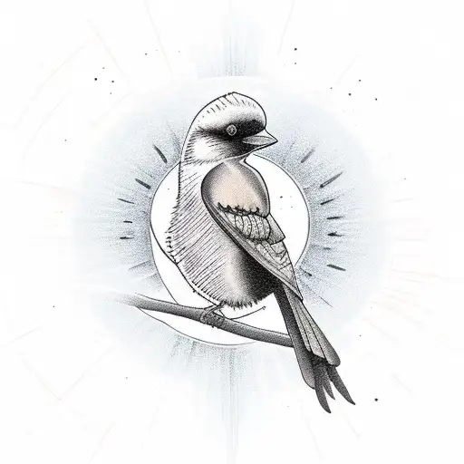 black swallow bird next to the sun tattoo design idea