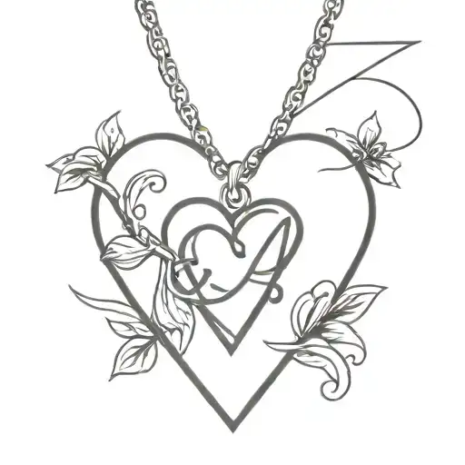 heart locket with letter A in script font tattoo design idea