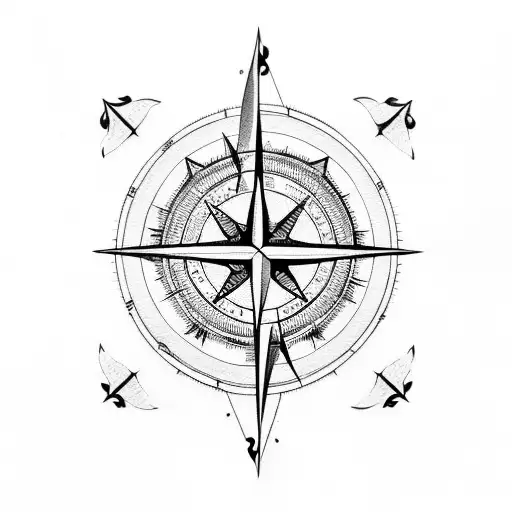 compass with arrow and deer tattoo design idea