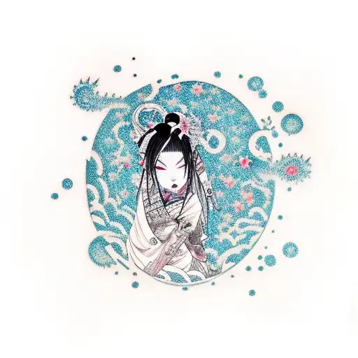 undead girl looking at the stars tattoo design idea