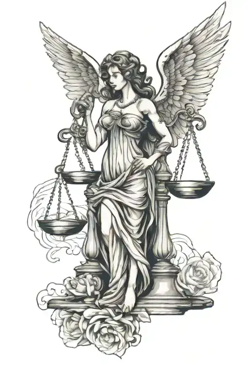 sexy hourglass figure lady justice angel tattoo design tattoo design idea