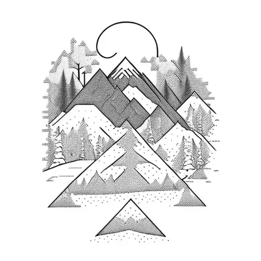A serene mountain landscape with a hidden deer tattoo design idea