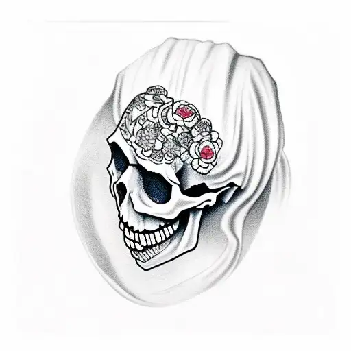 skull with half face women who is crying tattoo design idea