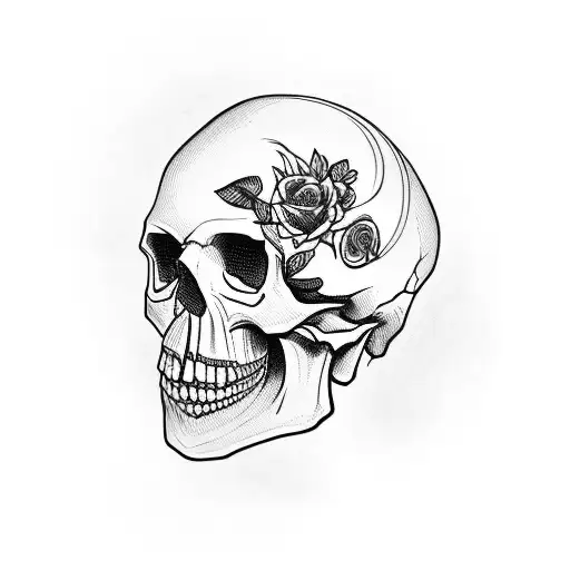 skull with half face women who is crying tattoo design idea
