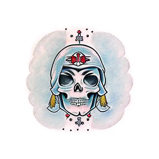 skull with half face women who is crying tattoo design idea
