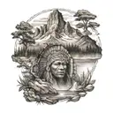 mountains river idol indians tattoo design idea