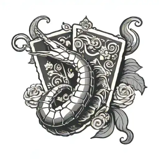 royal flush hand with a shrimp as king  tattoo design idea