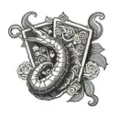 royal flush hand with a shrimp as king  tattoo design idea