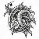 royal flush hand with a shrimp as king  tattoo design idea