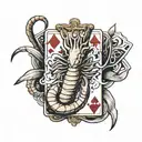 royal flush hand with a shrimp as king  tattoo design idea