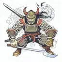 japanese mask and samurai practicing harakiri tattoo design idea