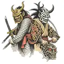 japanese mask and samurai practicing harakiri tattoo design idea