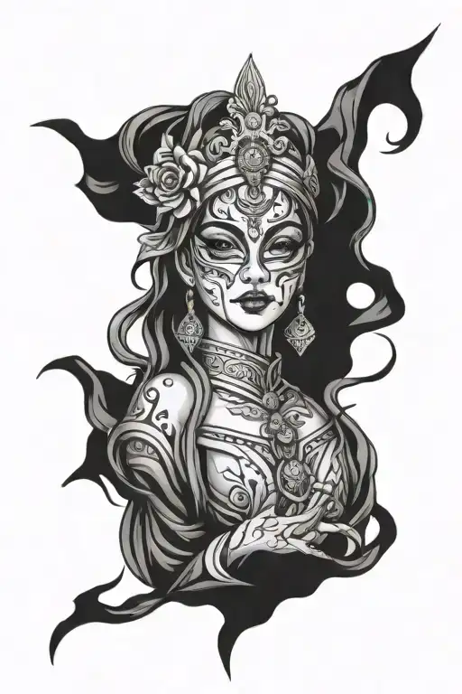 blindfolded female god  of mercy tattoo tattoo design idea