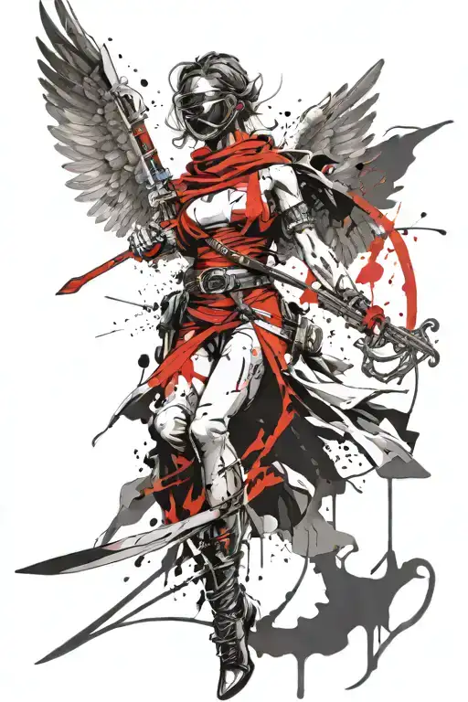 blindfolded angel holding sword tattoo tattoo design idea