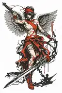 blindfolded angel holding sword tattoo tattoo design idea