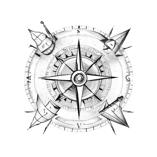 ship with map and compass tattoo design idea