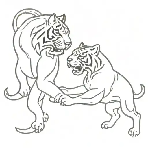 fire and tiger fighting tattoo design idea