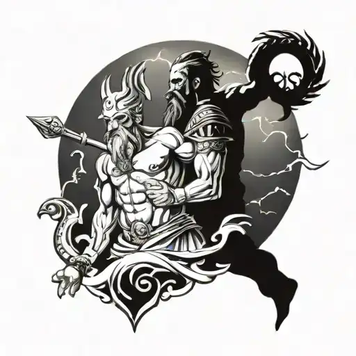 Poseidon and god of war arm tattoo tattoo design idea
