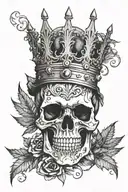 skull with crown smoking a weed leaf cigar tattoo design idea