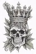 skull with crown smoking a weed leaf cigar tattoo design idea