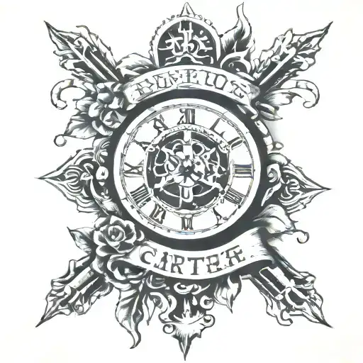 carter with cross and clock with date tattoo tattoo design idea