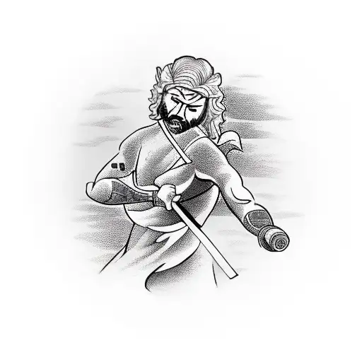man committing seppuku with woman holding sword tattoo design idea
