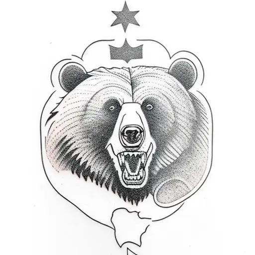 bear head black and white tattoo design idea