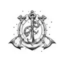 A sketch-style tattoo featuring an anchor with intricate chains that transform into winding roads, representing your thrilling motorcycle expeditions to Ladakh and Mongolia. tattoo design idea
