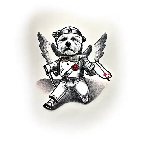 toy dog,  soldier, angel tattoo design idea