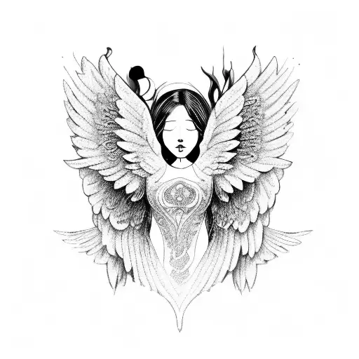 faceless sitting angel with outstretched wings tattoo design idea