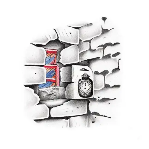 bricks in a wall with window tattoo design idea