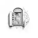 bricks in a wall with window tattoo design idea