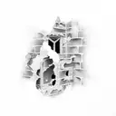 bricks in a wall with window tattoo design idea