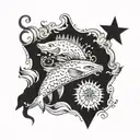 AN OCEAN BACKGROUND WITH THE CANCER AND LEO SYMBOLS AND THE NAME HARVEY tattoo design idea