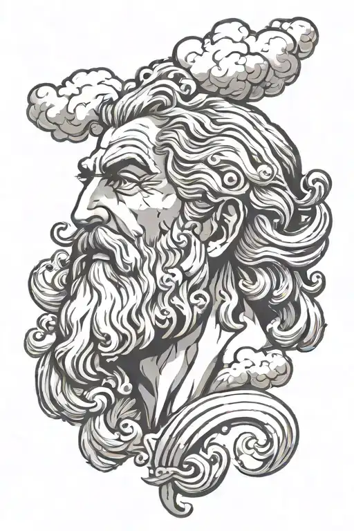 Zeus with head in clouds covering eyes  tattoo design idea