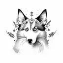 perro raza collie lassy con flores tinta azul decorativo y delicado  tattoo design idea