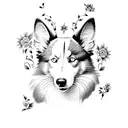 perro raza collie lassy con flores tinta azul decorativo y delicado  tattoo design idea
