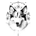 perro raza collie lassy con flores tinta azul decorativo y delicado  tattoo design idea